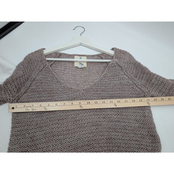 Aerie V-Neck Open Weave Long Sleeve Pull Over Sweater Women's Large Tan - Picture 5 of 7